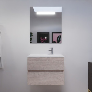Meuble salle de bain ROSALY 70 cm avec plan vasque et miroir - Cambrian Oak 