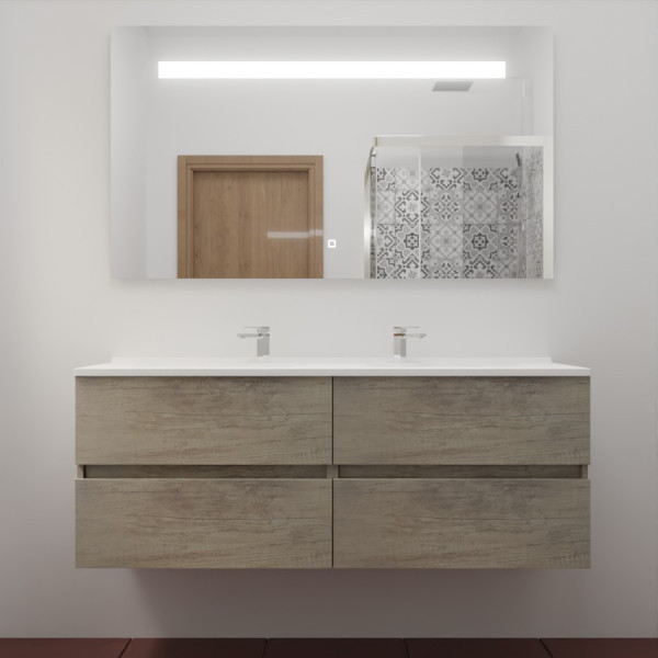 Meuble ROSINOX 140 cm avec plan vasque et miroir - Chêne
