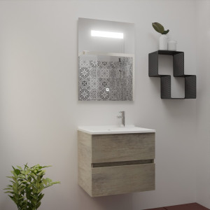 Meuble ROSINOX 60 cm avec plan vasque et miroir - Chêne