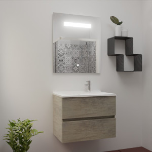 Meuble ROSINOX 70 cm avec plan vasque et miroir - Chêne