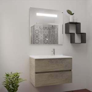 Meuble ROSINOX 80 cm avec plan vasque et miroir - Chêne