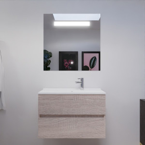Meuble salle de bain ROSALY 80 cm avec plan vasque et miroir - Cambrian Oak 