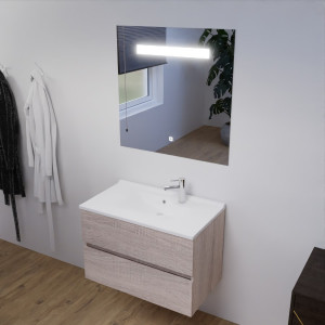 Meuble salle de bain ROSALY 80 cm avec plan vasque suspendu et miroir - Cambrian