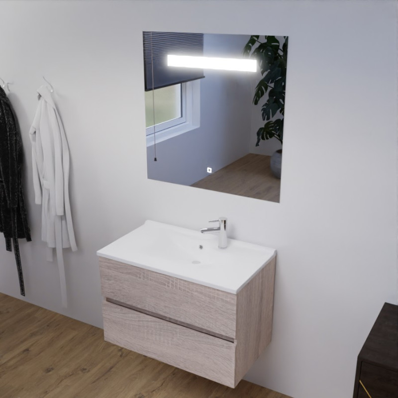 Meuble salle de bain ROSALY 80 cm avec plan vasque suspendu et miroir - Cambrian