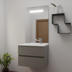 Meuble ROSINOX 60 cm avec plan vasque et miroir Elegance Hauteur 105 cm - Gris clair mat