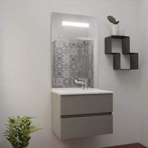 Meuble ROSINOX 60 cm avec plan vasque et miroir Elegance Hauteur 105 cm - Gris clair mat
