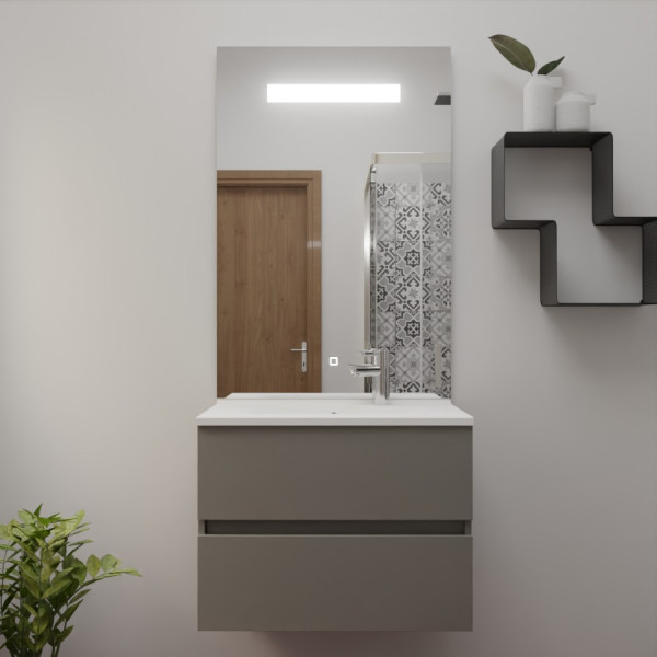 Meuble ROSINOX 60 cm avec plan vasque et miroir Elegance Hauteur 105 cm - Gris clair mat