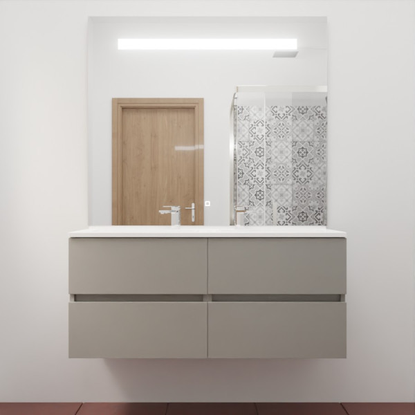 Meuble double vasque ROSINOX 120 cm avec plan double vasque et miroir LED - Gris clair Mat
