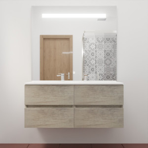 Meuble double vasque ROSINOX 120 cm avec plan vasque et miroir - Chêne