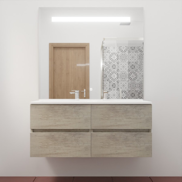 Meuble double vasque ROSINOX 120 cm avec plan vasque et miroir - Chêne