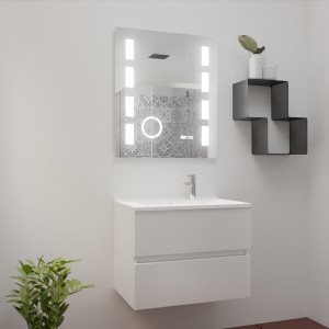 Meuble ROSINOX 70 cm avec plan vasque et miroir EXCELLENCE hauteur 105 cm - Blanc Mat