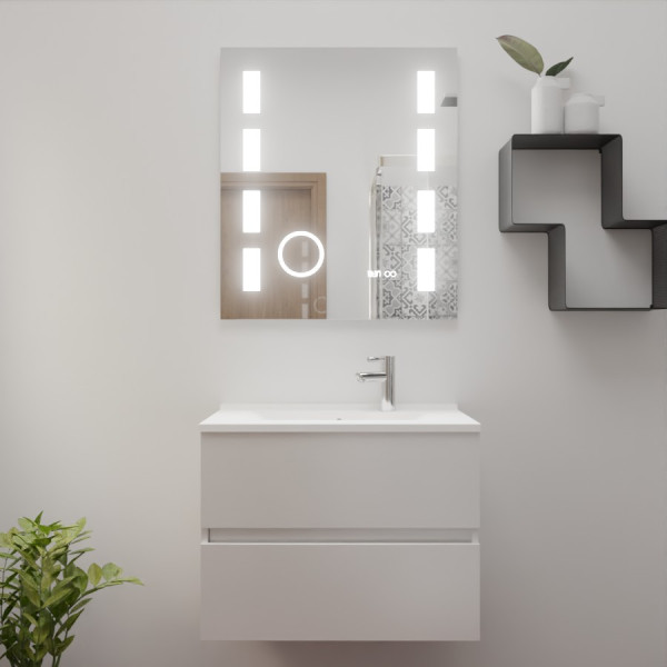Meuble ROSINOX 70 cm avec plan vasque et miroir EXCELLENCE hauteur 105 cm - Blanc Mat