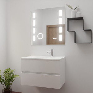 Meuble ROSINOX 80 cm avec plan vasque et miroir EXCELLENCE - Blanc Mat