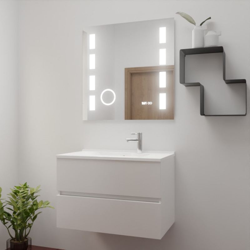 Meuble ROSINOX 80 cm avec plan vasque et miroir EXCELLENCE - Blanc Mat