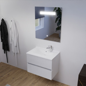 Meuble ROSALY 70 cm avec plan vasque et miroir - Blanc Brillant