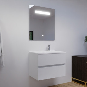 Meuble ROSALY 70 cm avec plan vasque et miroir - Blanc Brillant