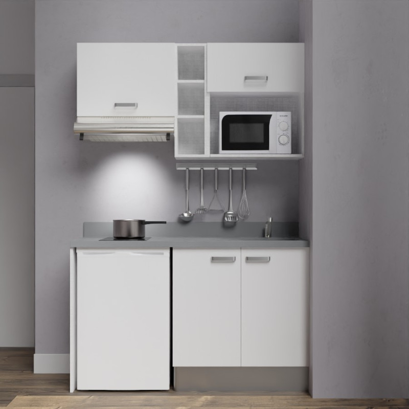 Kitchenette K13 - 140 cm avec étagère, emplacement hotte, réfrigérateur et micro-ondes