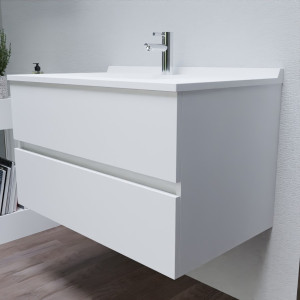 Meuble salle de bain 90 cm ROMY - Blanc brillant