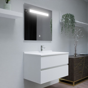 Meuble salle de bain ROMY 90 blanc brillant avec miroir éclairant ELEGANCE 90x80 cm