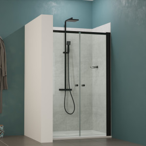 Paroi de douche ouverture pivotante double porte - cadre et poignée noir mat ATLANTIC 120 cm