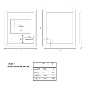 Miroir LED avec antibuée et interrupteur sensitif VISTA 80x80 cm