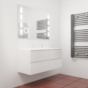 Meuble double vasque ROSINOX 120 cm avec plan double vasque et miroir LED - Blanc Mat