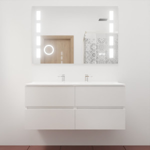 Meuble double vasque ROSINOX 120 cm avec miroir LED EXCELLENCE - Blanc Mat