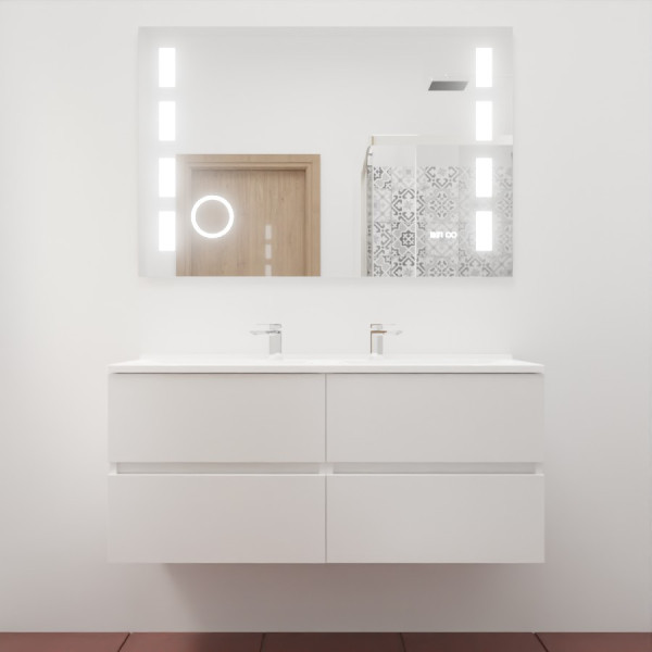 Meuble double vasque ROSINOX 120 cm avec plan double vasque et miroir LED - Blanc Mat