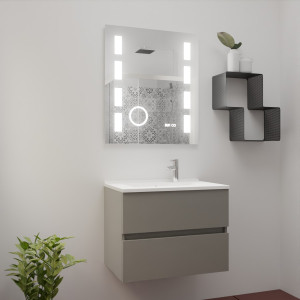 Meuble ROSINOX 70 cm avec plan vasque et miroir EXCELLENCE hauteur 80 cm - Gris Mat