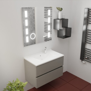 Meuble ROSINOX 80 cm avec plan vasque et miroir EXCELLENCE hauteur 80 cm - Gris Mat