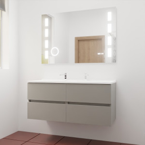Meuble double vasque ROSINOX 120 cm avec plan double vasque et miroir LED - Gris Mat