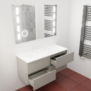 Meuble double vasque ROSINOX 120 cm avec plan double vasque et miroir LED - Gris Mat