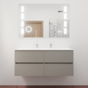 Meuble double vasque ROSINOX 120 cm avec miroir LED EXCELLENCE - Gris Mat