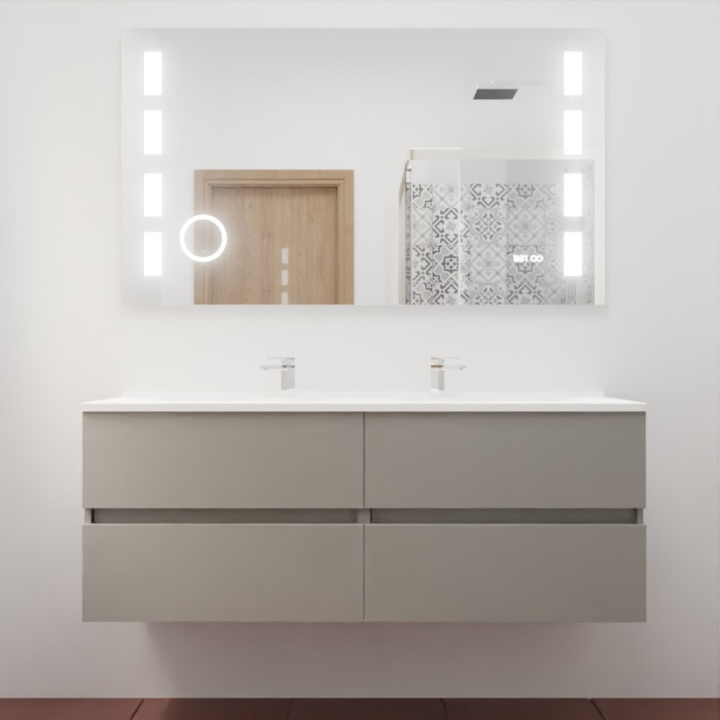 Meuble double vasque ROSINOX 140 cm avec miroir LED EXCELLENCE - Gris Mat