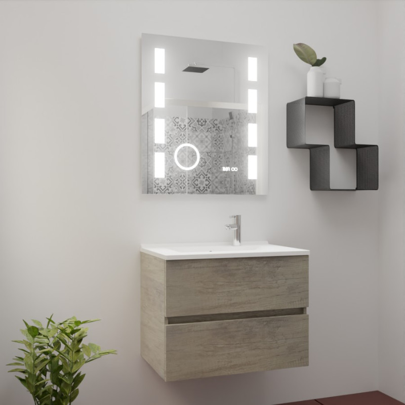 Meuble ROSINOX 70 cm avec plan vasque et miroir EXCELLENCE hauteur 80 cm - Chêne