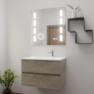 Meuble ROSINOX 80 cm avec plan vasque et miroir EXCELLENCE - Chêne