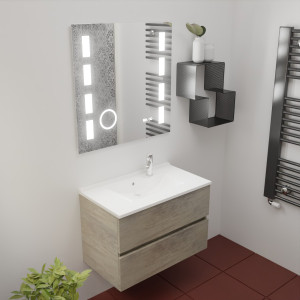 Meuble ROSINOX 80 cm avec plan vasque et miroir EXCELLENCE - Chêne