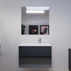 Meuble salle de bain ROSALY 80 cm avec plan vasque et miroir - Gris anthracite