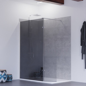 Paroi de douche avec volet pivotant SILVER - verre fumé 10 mm effet miroir - 120+40 x 200cm