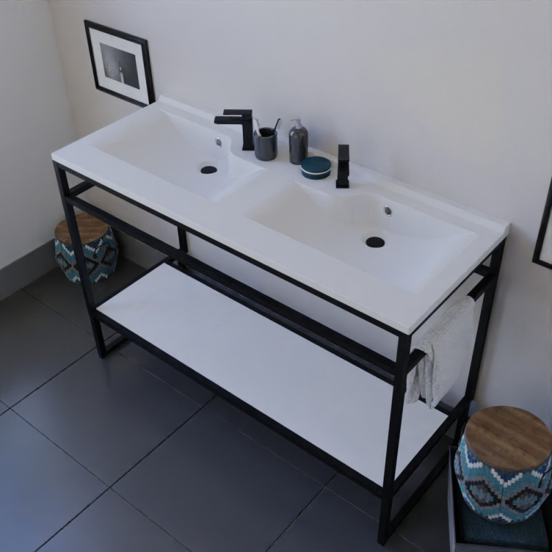 Meuble salle de bain STRUCTURA 120 cm structure inox noire avec plan double vasque