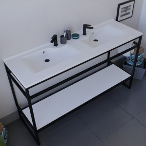 Meuble salle de bain STRUCTURA 140 cm structure inox noire avec plan double vasque