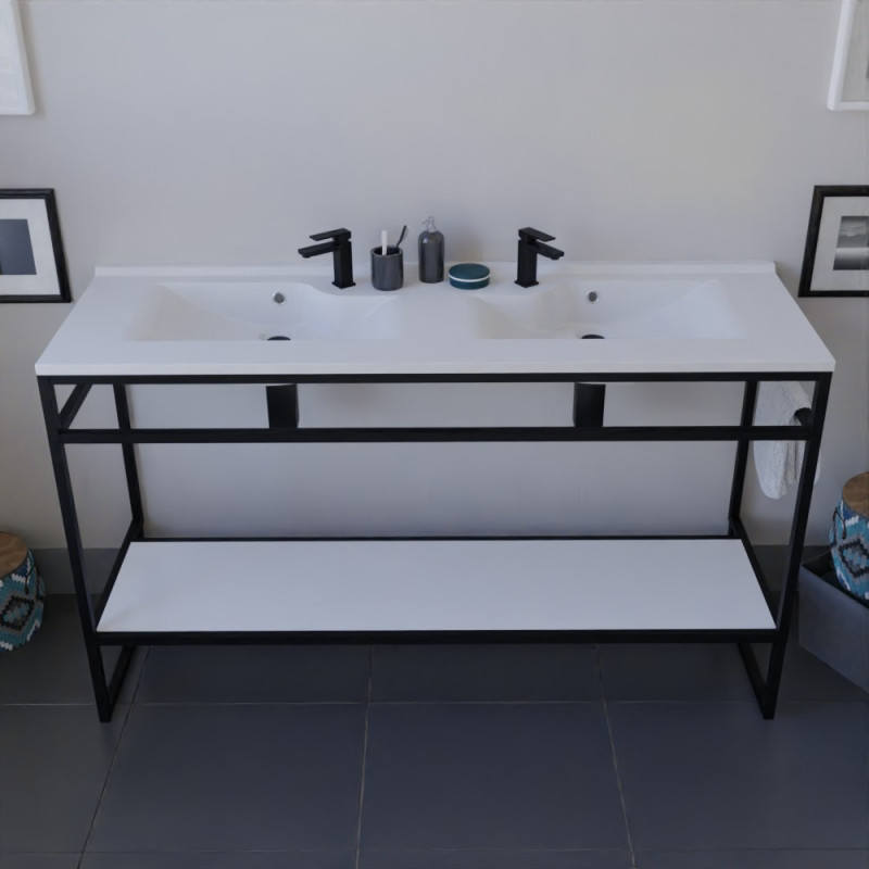 Meuble salle de bain STRUCTURA 140 cm structure inox noire avec plan double vasque