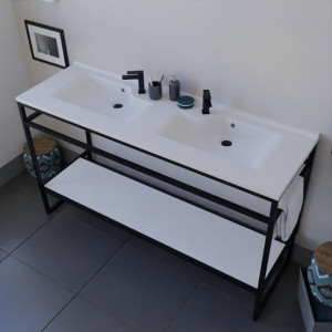 Meuble salle de bain STRUCTURA 140 cm structure inox noire avec plan double vasque