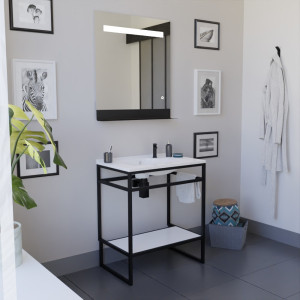 Ensemble salle de bain STRUCTURA 70 cm meuble en inox noir avec plan vasque et miroir ETAL 70x80 cm