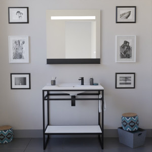 Ensemble salle de bain STRUCTURA 80 cm meuble en inox noir avec plan vasque et miroir ETAL 80x80 cm