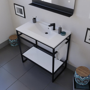 Ensemble salle de bain STRUCTURA 80 cm meuble en inox noir avec plan vasque et miroir ETAL 80x80 cm