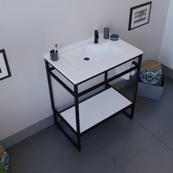 Meuble salle de bain STRUCTURA 70 cm structure inox noire avec plan vasque