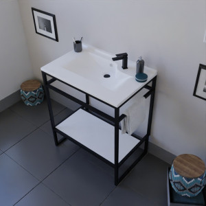 Meuble salle de bain STRUCTURA 70 cm structure inox noire avec plan vasque