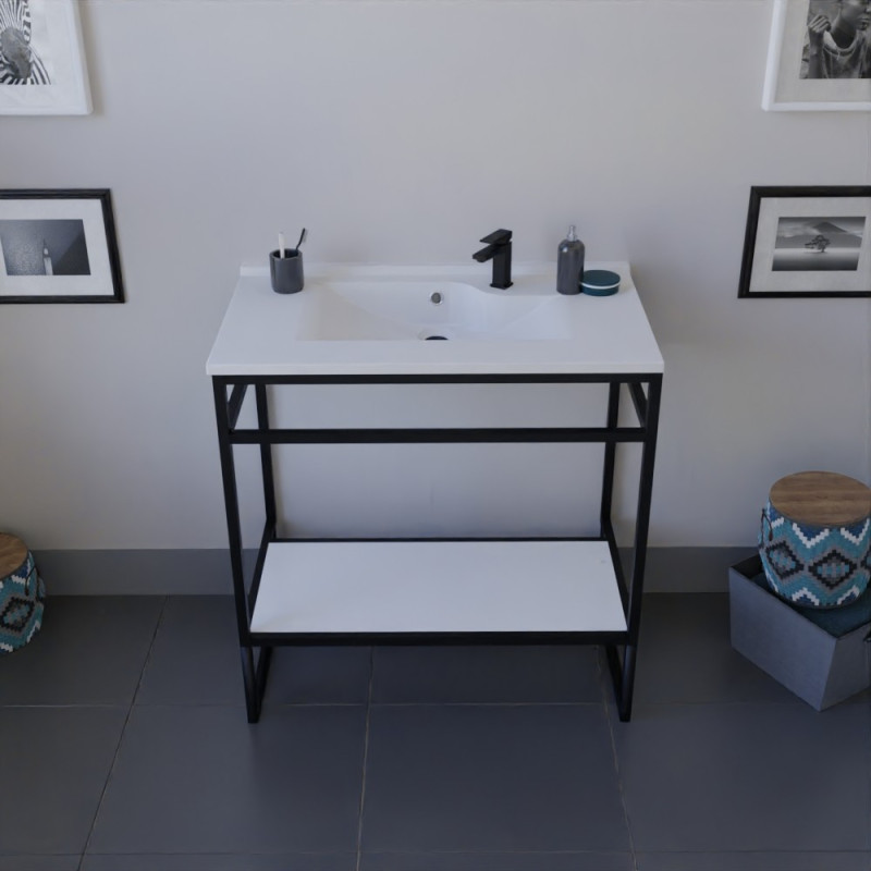 Meuble salle de bain STRUCTURA 80 cm structure inox noire avec plan vasque