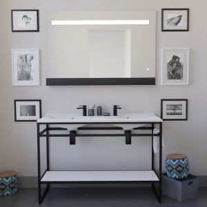 Ensemble salle de bain STRUCTURA 120 cm meuble en inox noir avec plan double vasque et miroir ETAL 120x80 cm